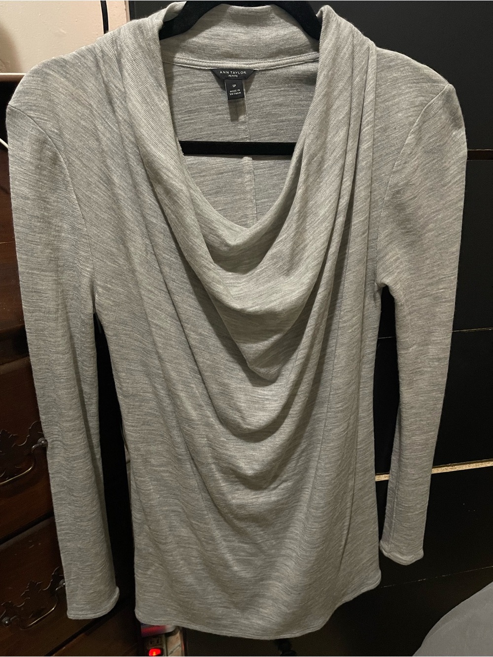 Ann Taylor Light Gray Draped Cowl Neck Long Sleeve Sweater
